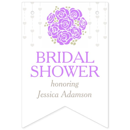 Paarse witte posy bruidsmeisje bruiloftsfoto sling vlaggetjes (Eerste vlag)