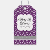 Paarse Witte Quatrefoil Save The Date Label Cadeaulabel (Voorkant)