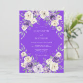Paarse Witte Ranunculus Eucalyptus Bruiloft Kaart (Staand voorkant)