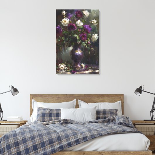 Paarse & Witte Rose Boeket Fine Art Canvas Afdruk (Insitu (Slaapkamer))