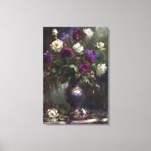 Paarse & Witte Rose Boeket Fine Art Canvas Afdruk (Voorkant)