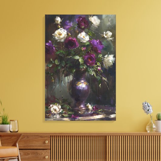 Paarse & Witte Rose Boeket Fine Art Canvas Afdruk (Insitu (Woonkamer))