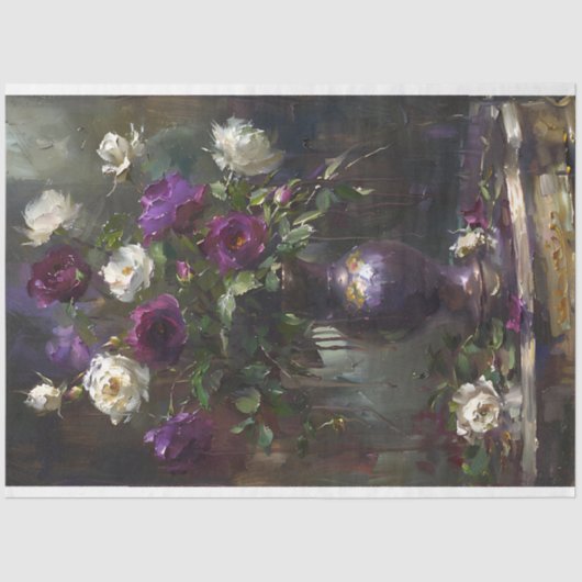  Paarse & Witte Rose Bouquet Decoupage Tissuepapier (Voorkant)