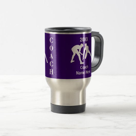 Paarse, witte rustellak reisbeker (Voorkant rechts)