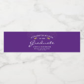 Paarse witte script gouden dop afstudeerceremonie waterfles etiket (Enkel label)