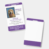 Paarse witte servicehond foto-ID Badge (Voor- en achterkant)