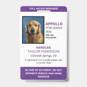Paarse witte servicehond foto-ID Badge (Voorzijde)