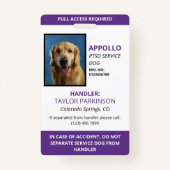Paarse witte servicehond foto-ID Badge (Voorkant)