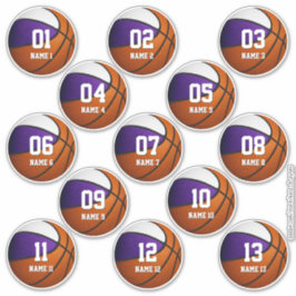 paarse witte set van 13 kinder basketbalteamcadeau sticker