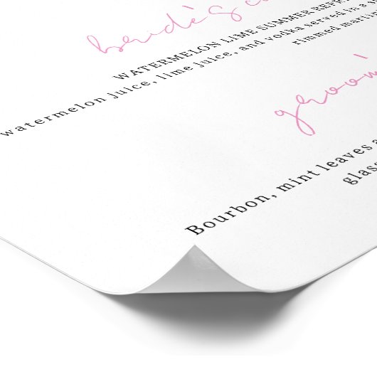 Paarse & Witte Signature Drinken Bruiloft Bar Post Poster (Hoek)