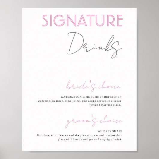 Paarse & Witte Signature Drinken Bruiloft Bar Post Poster (Voorkant)