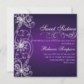 Paarse & Witte Sneeuwvlok Sweet 16 Verjaardag Uitn Kaart (Voorkant)