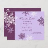 Paarse witte sneeuwvlok Winter Save the Date (Voorkant / Achterkant)