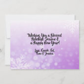 Paarse witte sneeuwvlokken Familie Foto's Kerstmis Kaart (Achterkant)