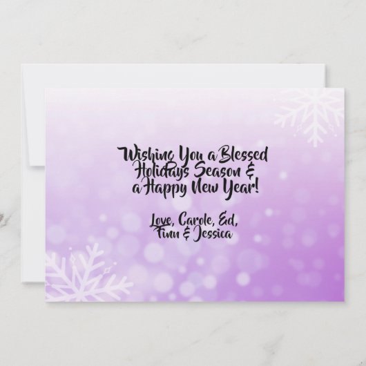 Paarse witte sneeuwvlokken Familie Foto's Kerstmis Kaart (Achterkant)