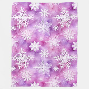 Paarse Witte Sneeuwvlokken Kerstmis Fleece Deken