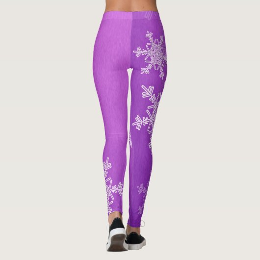 Paarse Witte Sneeuwvlokken Minimalistische Kerst Leggings (Achterkant)