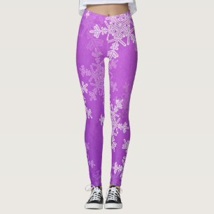 Paarse Witte Sneeuwvlokken Minimalistische Kerst Leggings