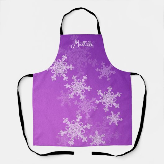 Paarse Witte Sneeuwvlokken Minimalistische Kerst N Schort (Voorkant)