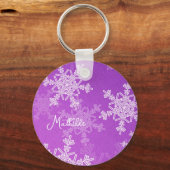 Paarse Witte Sneeuwvlokken Minimalistische Kerst N Sleutelhanger (Voorkant)