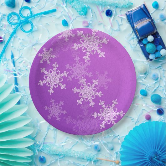 Paarse Witte Sneeuwvlokken Minimalistische Kerst Papieren Bordje (Feest)