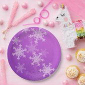 Paarse Witte Sneeuwvlokken Minimalistische Kerst Papieren Bordje (Feest)