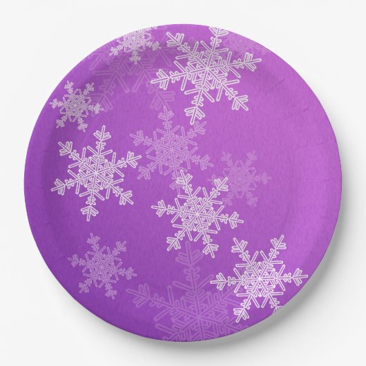 Paarse Witte Sneeuwvlokken Minimalistische Kerst Papieren Bordje (Voorkant)