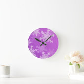 Paarse Witte Sneeuwvlokken Minimalistische Kerst Ronde Klok (Huis)