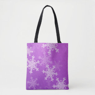 Paarse Witte Sneeuwvlokken Minimalistische Kerst Tote Bag
