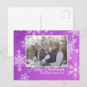Paarse Witte Sneeuwvlokken Minimalistische Kerstfo Feestdagenkaart (Voorkant / Achterkant)