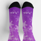 Paarse witte sneeuwvlokken Minimalistische kerstna Sokken (Top)