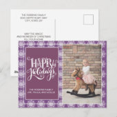 Paarse witte sneeuwvlokken Prettige feestdagen Ker Briefkaart (Voorkant / Achterkant)