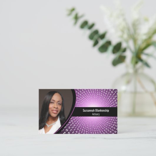 Paarse witte spiraalnummers Aangepaste foto QR-cod Visitekaartje (Staand voorkant)