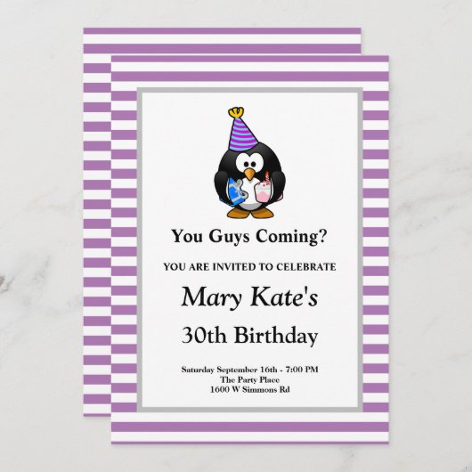 Paarse/witte stapes met de naam Funny Birthday Par Kaart (Voorkant / Achterkant)