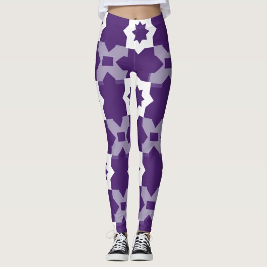 Paarse witte ster geometrie Leggings (Voorkant)
