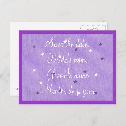 Paarse & witte sterren Bewaar de datum Briefkaarte Aankondigingskaart (Voorkant / Achterkant)