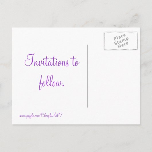 Paarse & witte sterren Bewaar de datum Briefkaarte Aankondigingskaart (Achterkant)