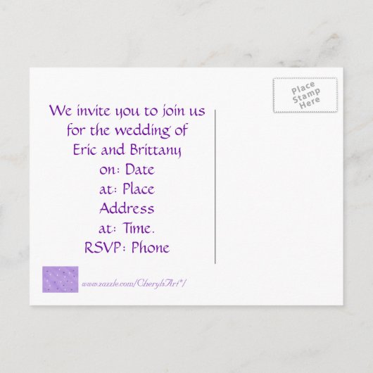 Paarse & witte sterren, bruiloft uitnodiging brief (Achterkant)