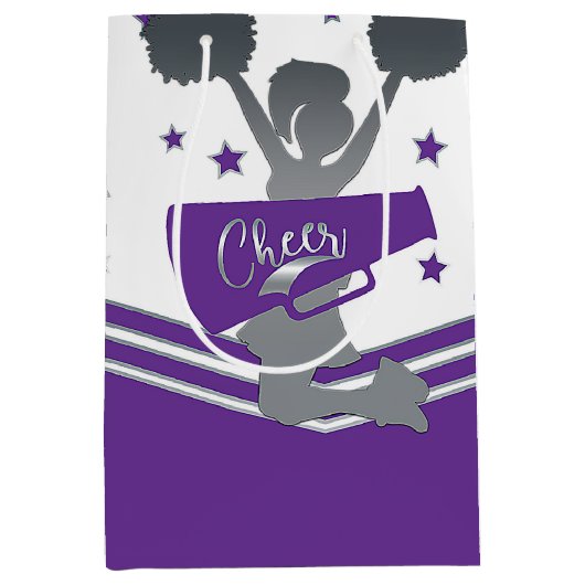Paarse & Witte Sterren Cheer-Leading Party Medium Cadeauzakje (Voorkant)