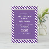 Paarse/witte strepen Baby shower Uitnodiging (Staand voorkant)