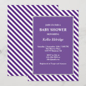 Paarse/witte strepen Baby shower Uitnodiging (Voorkant / Achterkant)