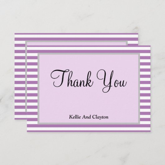 Paarse/witte strepen, bedrukt met bedankt kaart (Voorkant / Achterkant)