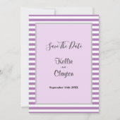 Paarse/witte strepen die het huwelijk sparen save the date (Voorkant)