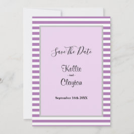Paarse/witte strepen die het huwelijk sparen save the date