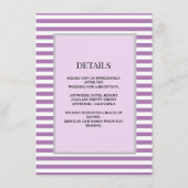 Paarse/witte strepen ingelijste bruiloft details informatiekaartje (Voorkant)