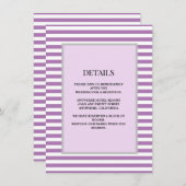 Paarse/witte strepen ingelijste bruiloft details informatiekaartje (Voorkant / Achterkant)