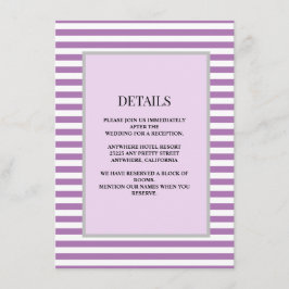 Paarse/witte strepen ingelijste bruiloft details informatiekaartje
