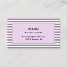 Paarse/witte strepen ingelijste bruiloft details informatiekaartje