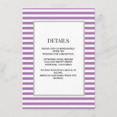 Paarse/witte strepen ingelijste bruiloft details informatiekaartje (Voorkant)