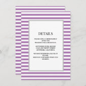 Paarse/witte strepen ingelijste bruiloft details informatiekaartje (Voorkant / Achterkant)